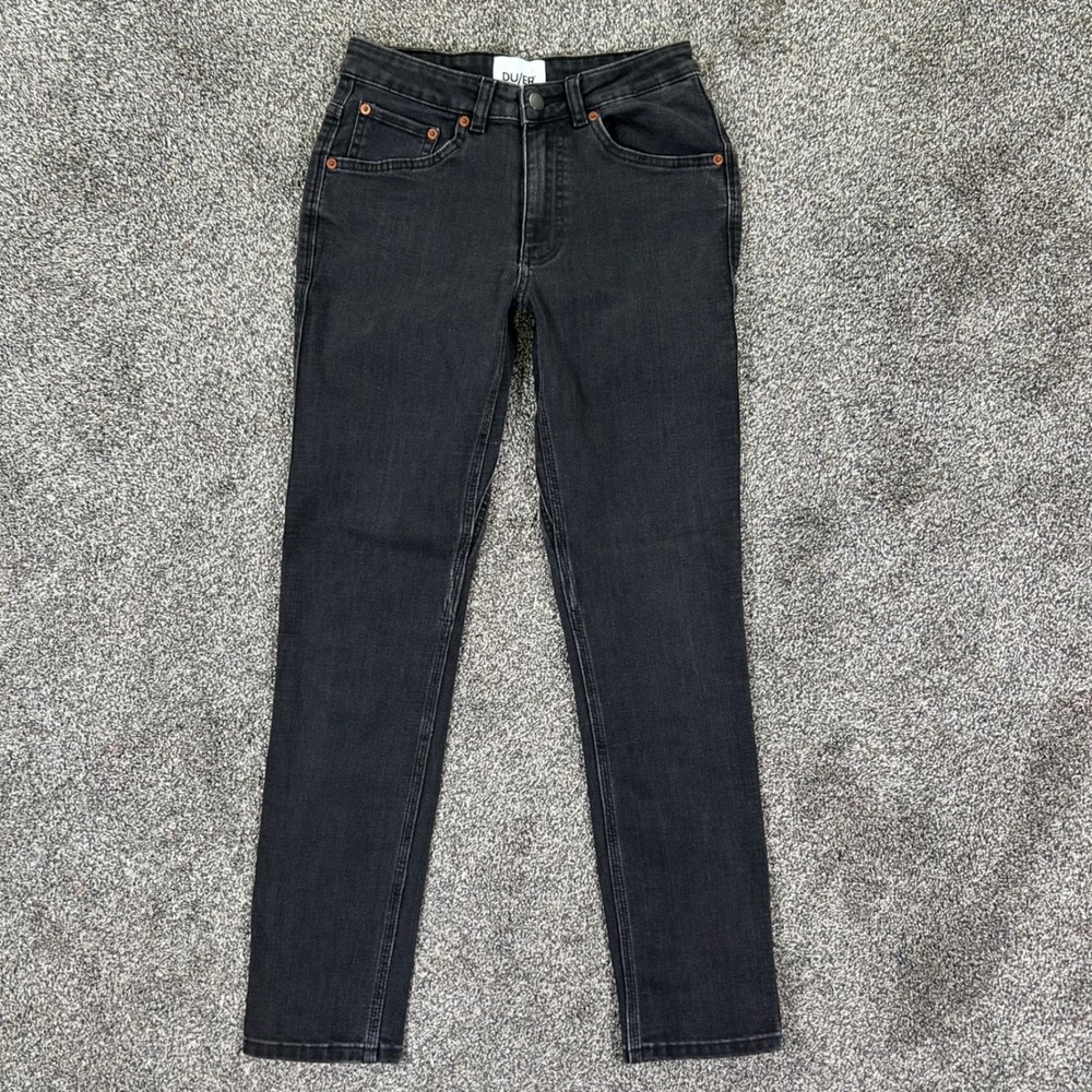 DU/ER Performance Faded Black Denim High Rise Slim Straight Fit Jean Women 26x30